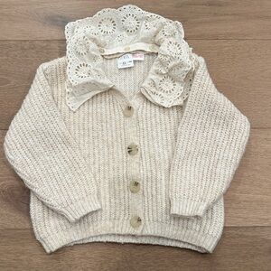 Zara Kids Beige Knit Cardigan with Eyelet Collar